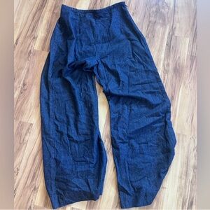 STAUD // Linen/Denim Side Zip SlimWide Leg Trouser